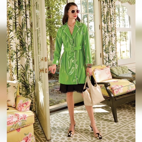 Frances Valentine Morton Rain Coat Vegan Leather Green Oyster - Picture 2 of 16